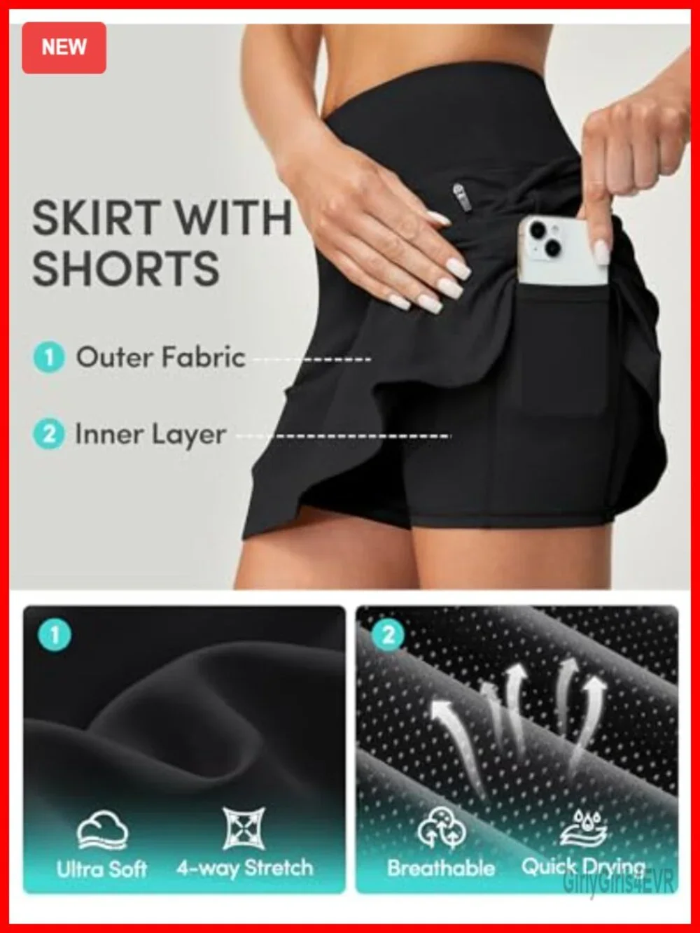 High Waist Athletic Skort with Pockets for Golf Tennis